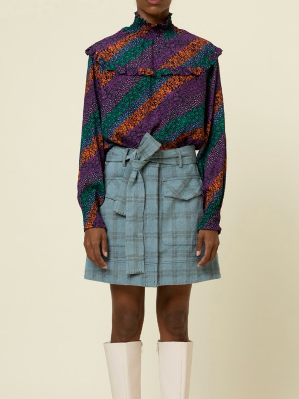 The Jupe  Oriana High Waisted Denim Mini Skirt by French